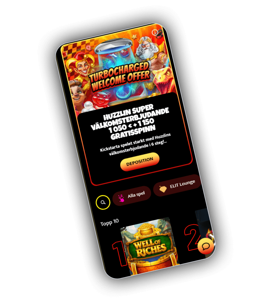 Huzzlin Casinos spellobby med populära titlar och kampanjer