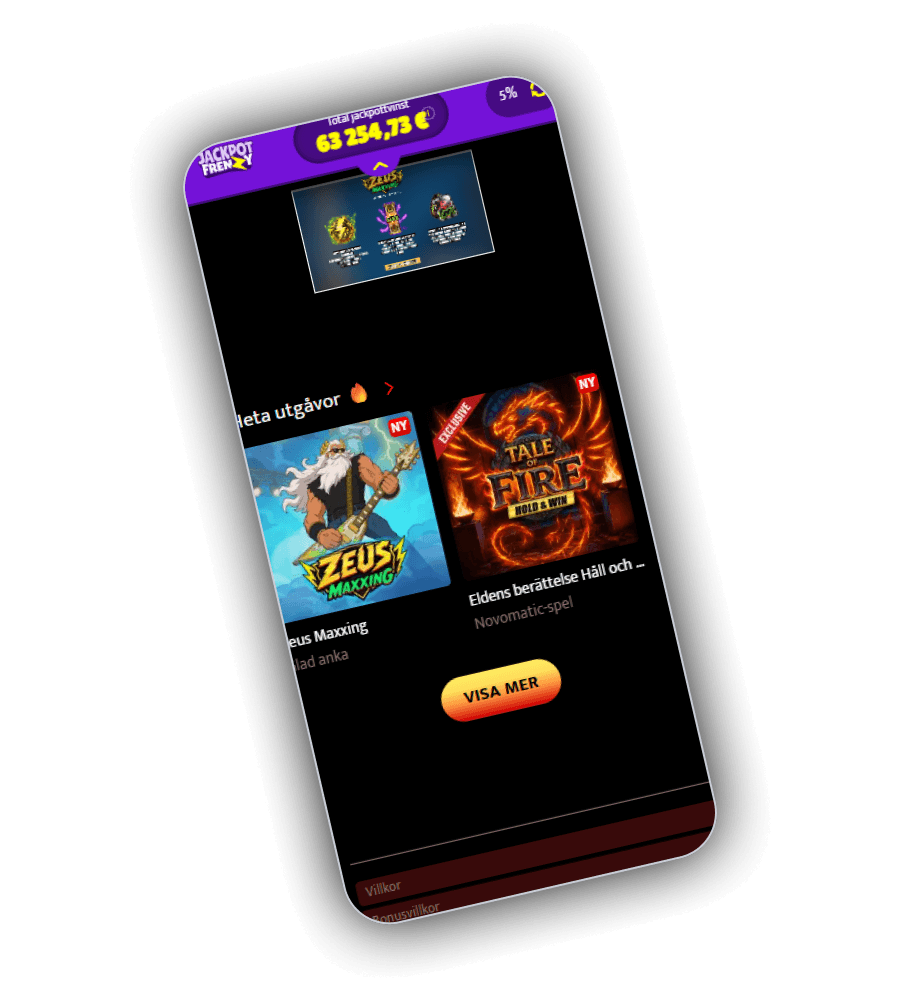 Huzzlin Casinos mobila lobby i mörk oxblodsdesign med orange knappar