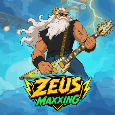 Spelautomaten Zeus Maxxing, rockande Zeus med elgitarr och blixtar hos Huzzlin Casino